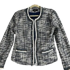 Katherine Women  Jacket New York Navy Tweed Braided Hem  Large